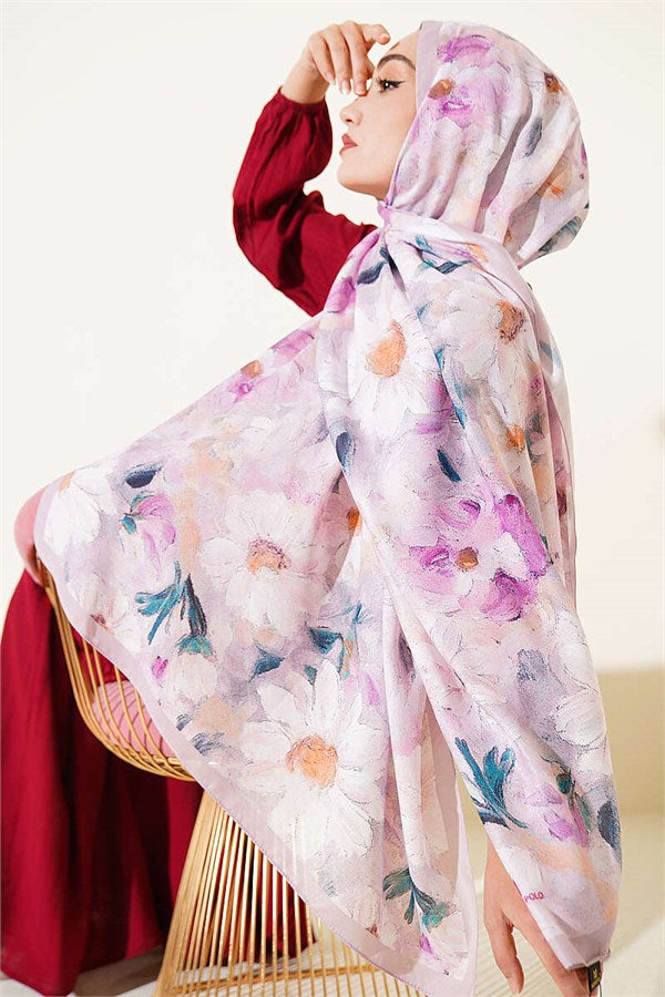 Daisy Flower Patterned Soft Scarf, Sand Beige