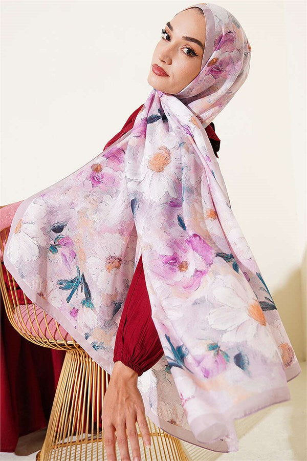 Daisy Flower Patterned Soft Scarf, Sand Beige
