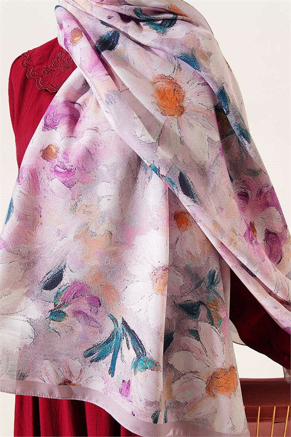 Daisy Flower Patterned Soft Scarf, Sand Beige