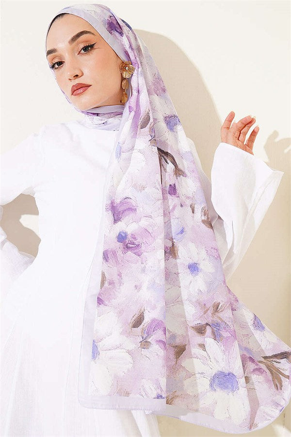 Daisy Flower Patterned Soft Scarf, Lilac
