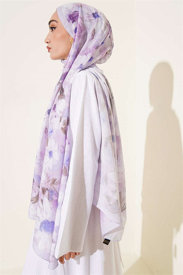 Daisy Flower Patterned Soft Scarf, Lilac