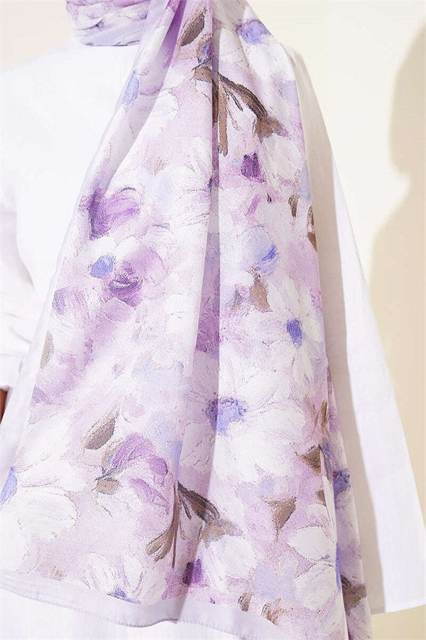 Daisy Flower Patterned Soft Scarf, Lilac