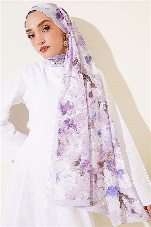 Daisy Flower Patterned Soft Scarf, Lilac