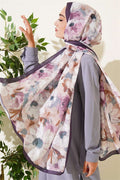 Daisy Flower Patterned Soft Scarf, Plum