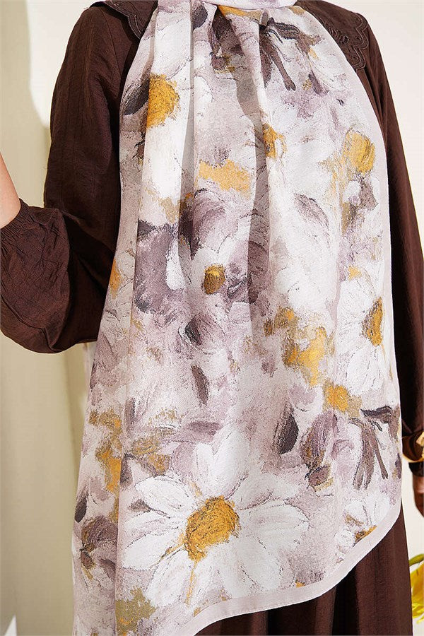 Daisy Flower Patterned Soft Scarf with Stones
