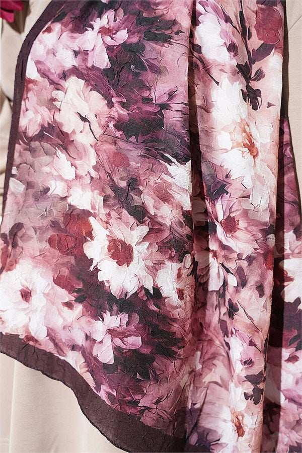 Daisy Patterned Bamboo Crush Scarf Dark Brown