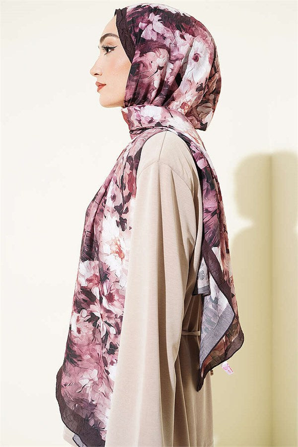 Daisy Patterned Bamboo Crush Scarf Dark Brown