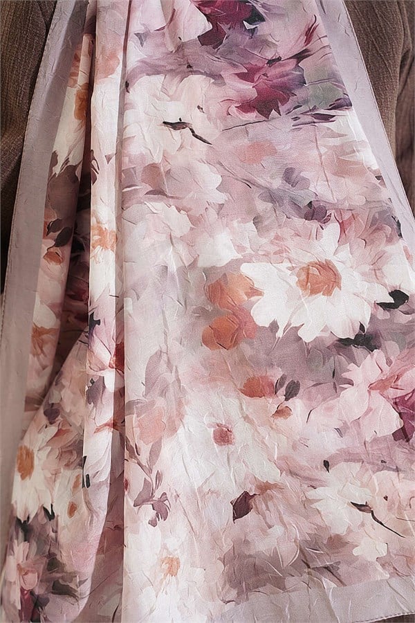 Daisy Patterned Bamboo Crash Shawl Light Mink