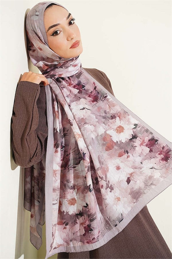 Daisy Patterned Bamboo Crash Shawl Light Mink