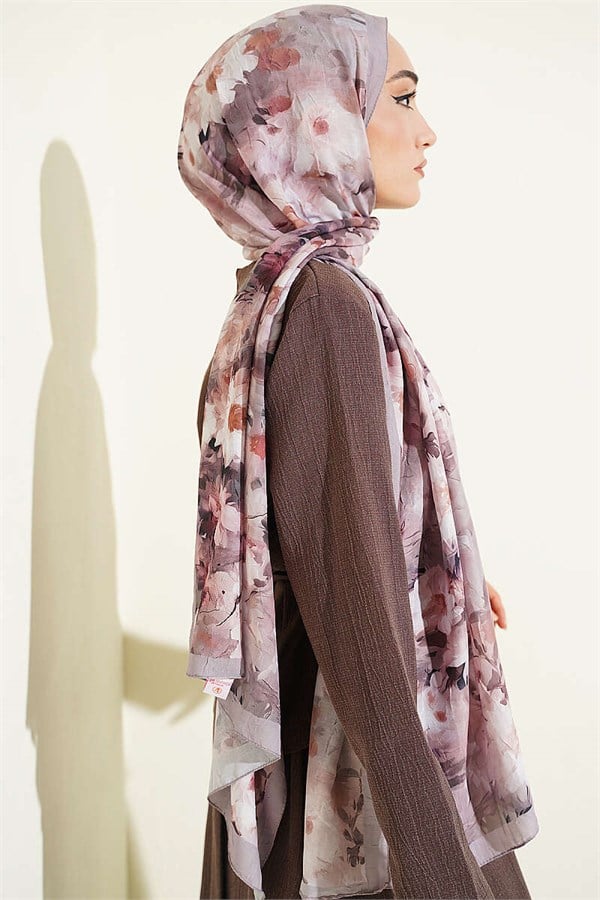 Daisy Patterned Bamboo Crash Shawl Light Mink