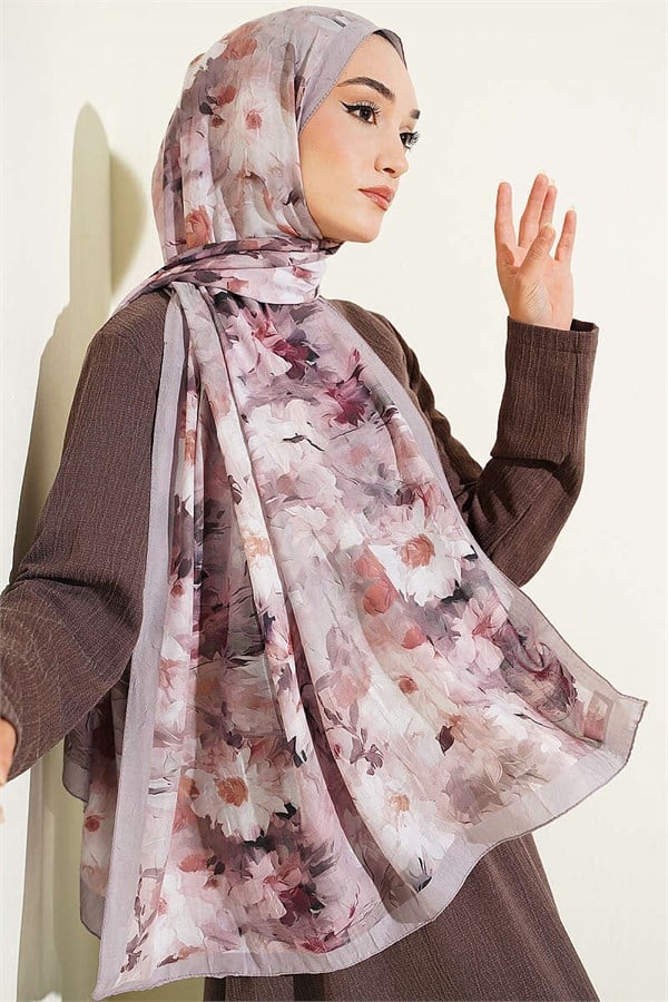 Daisy Patterned Bamboo Crash Shawl Light Mink