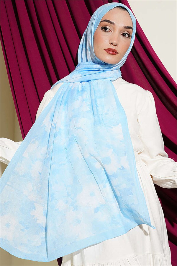Daisy Patterned Bamboo Crash Scarf Baby Blue