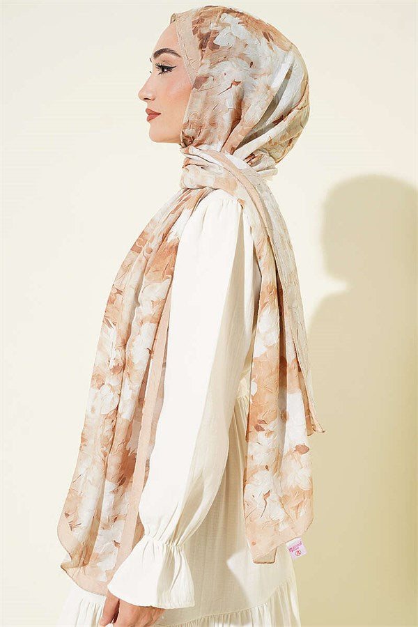 Daisy Patterned Bamboo Crash Shawl Beige