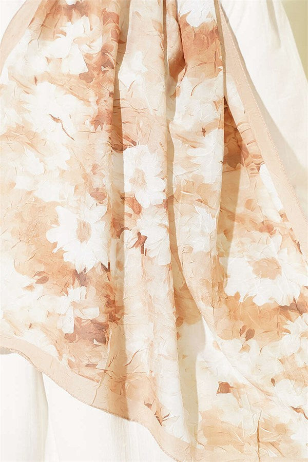 Daisy Patterned Bamboo Crash Shawl Beige