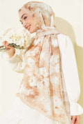 Daisy Patterned Bamboo Crash Shawl Beige