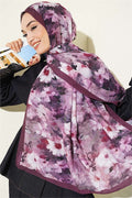 Daisy Patterned Bamboo Scarf Shawl Burgundy
