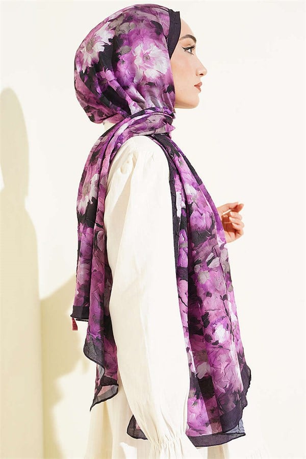 Daisy Patterned Bamboo Kash Shawl, Purple