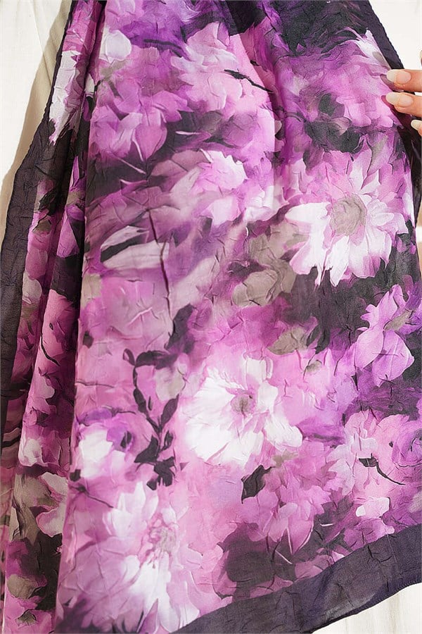 Daisy Patterned Bamboo Kash Shawl, Purple