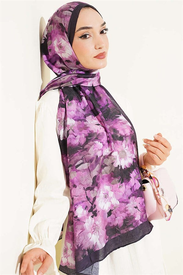 Daisy Patterned Bamboo Kash Shawl, Purple