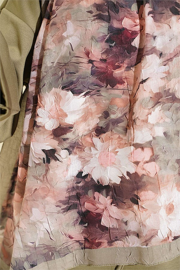 Daisy Patterned Bamboo Crash Scarf Khaki