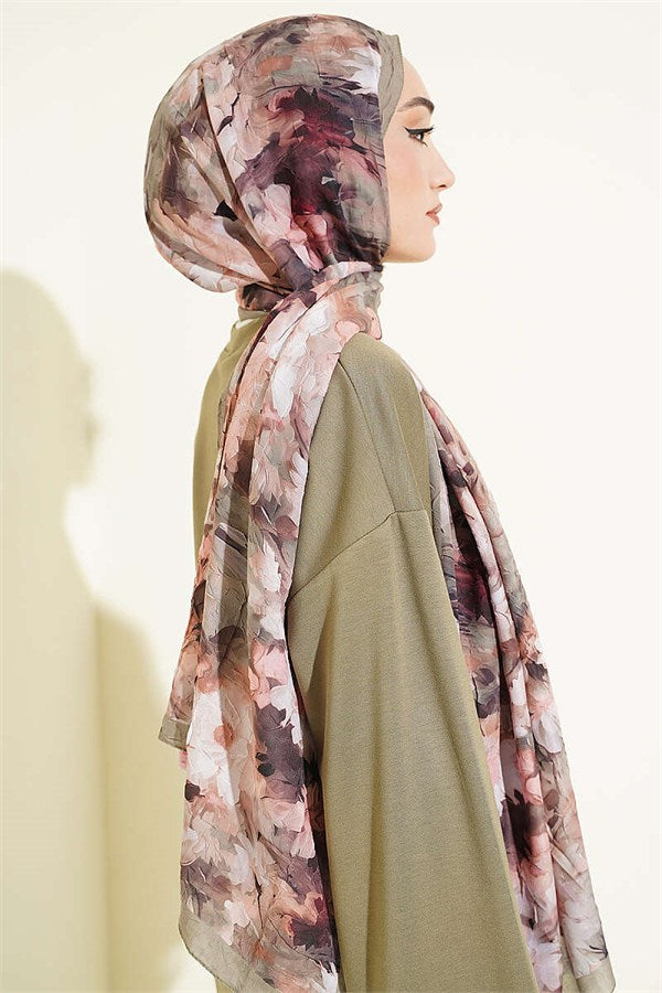 Daisy Patterned Bamboo Crash Scarf Khaki