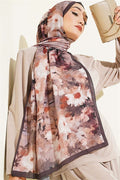 Daisy Patterned Bamboo Crush Shawl Chestnut