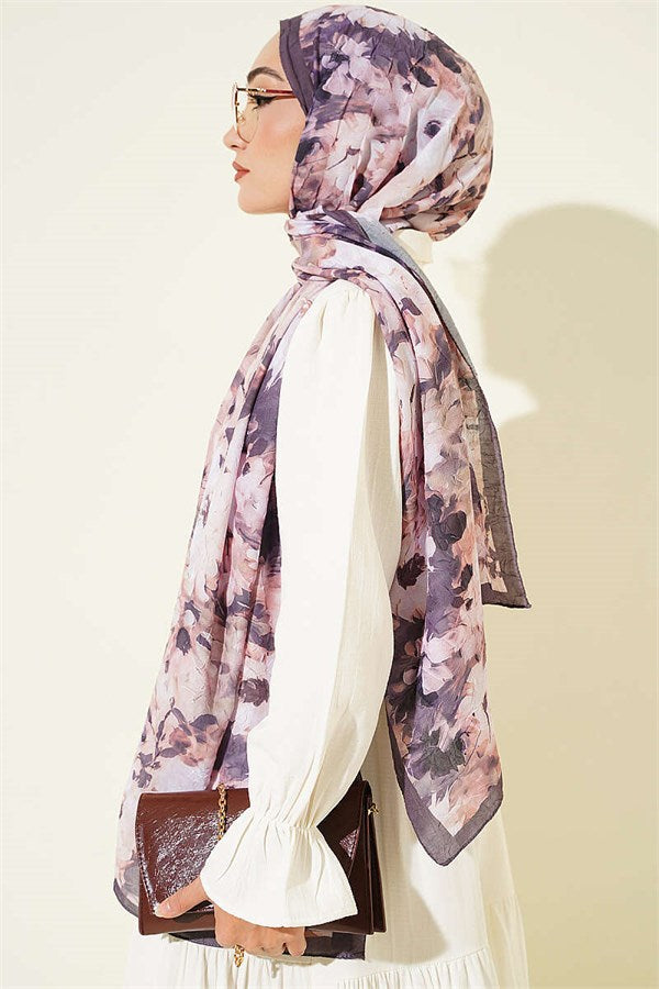 Daisy Patterned Bamboo Crash Scarf Dark Mink