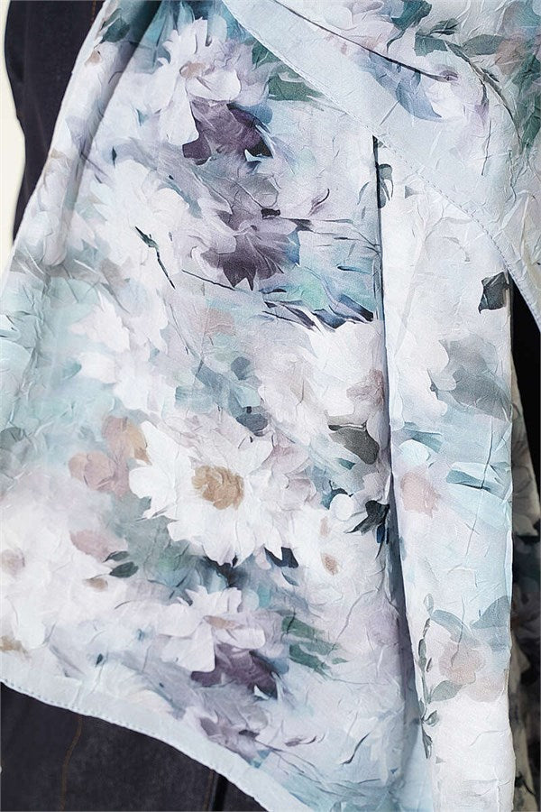 Daisy Patterned Bamboo Crush Shawl Mint