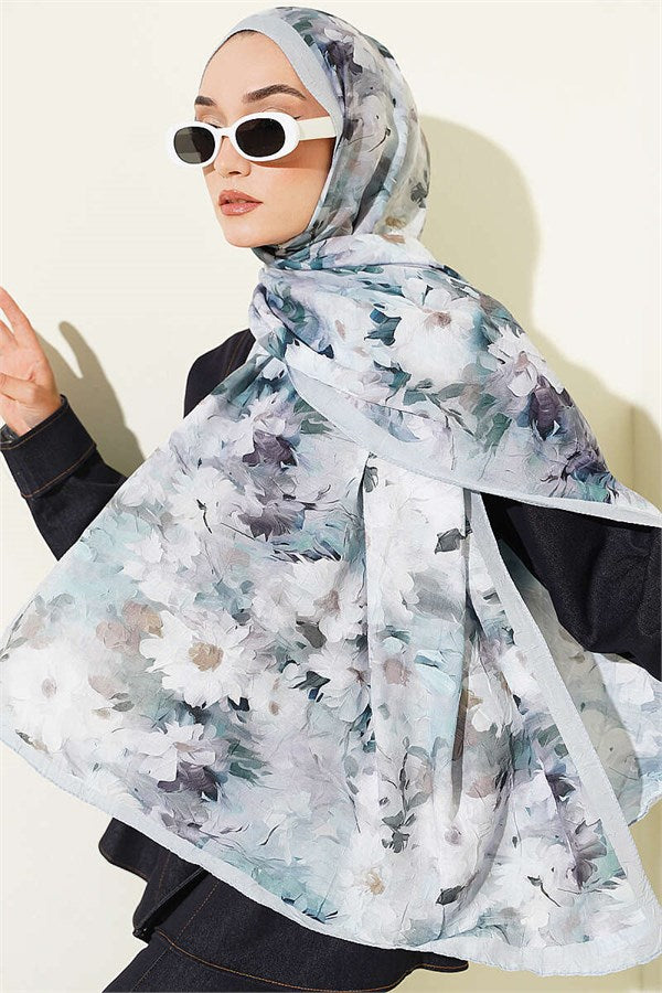 Daisy Patterned Bamboo Crush Shawl Mint