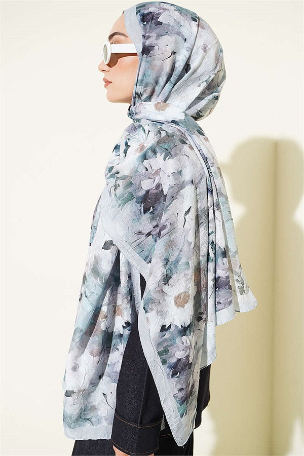 Daisy Patterned Bamboo Crush Shawl Mint