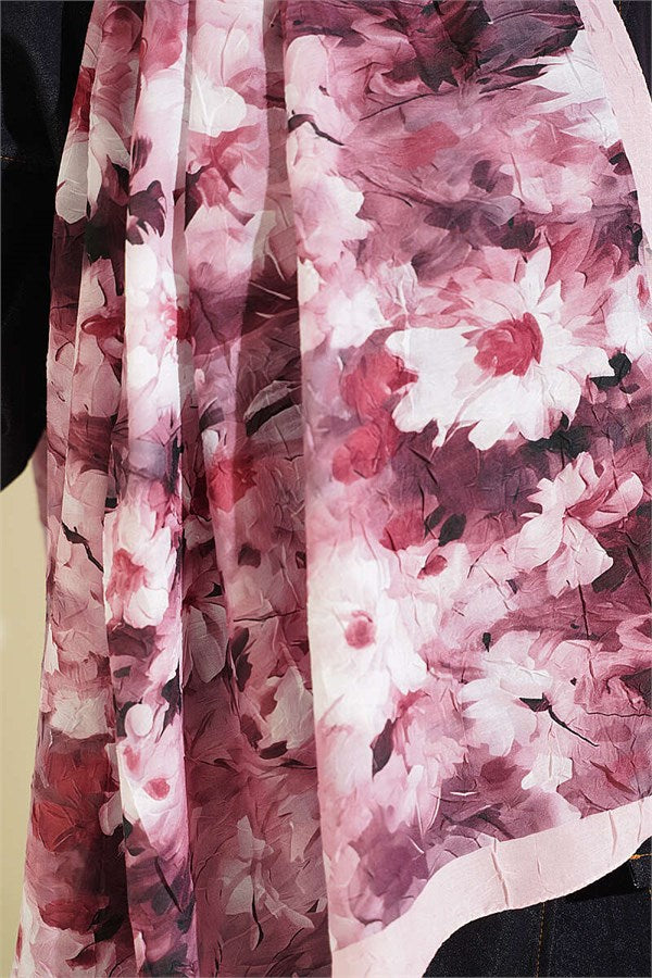 Daisy Patterned Bamboo Crash Shawl Pink