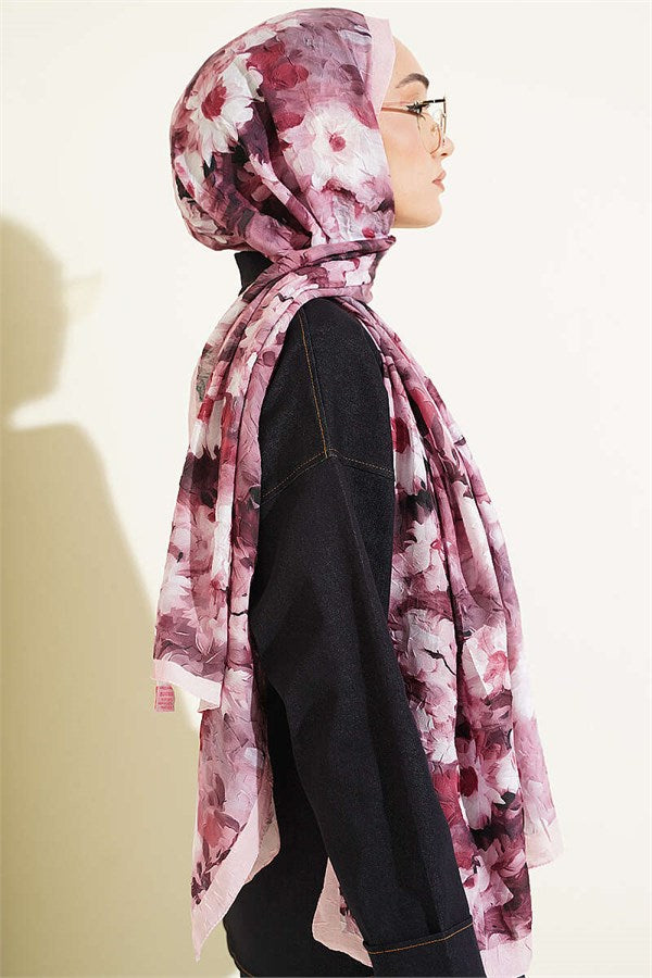 Daisy Patterned Bamboo Crash Shawl Pink