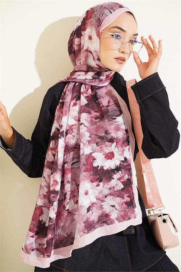 Daisy Patterned Bamboo Crash Shawl Pink