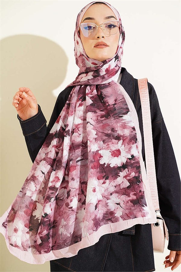 Daisy Patterned Bamboo Crash Shawl Pink