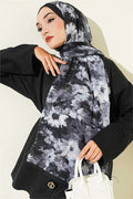 Daisy Patterned Bamboo Crash Scarf, Black