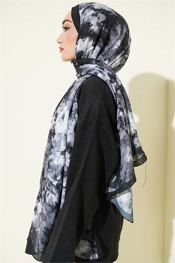 Daisy Patterned Bamboo Crash Scarf, Black