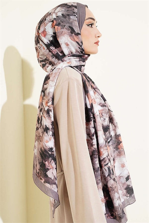 Daisy Patterned Bamboo Kash Shawl, Mink