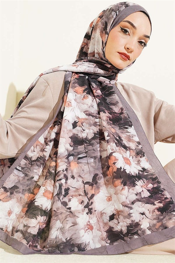 Daisy Patterned Bamboo Kash Shawl, Mink