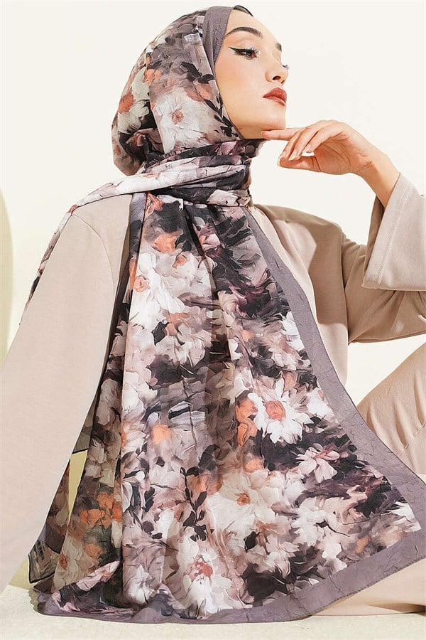 Daisy Patterned Bamboo Kash Shawl, Mink