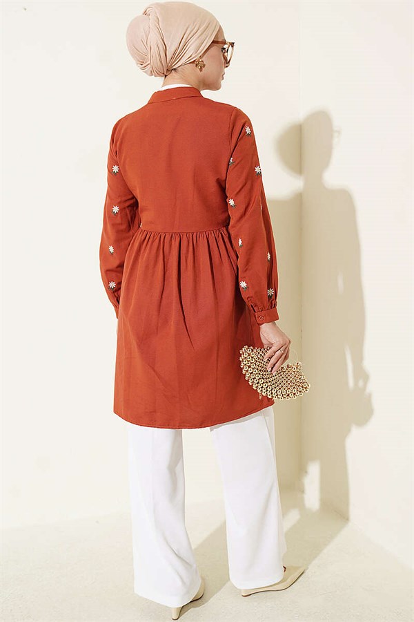 Daisy Embroidered Tunic in Terracotta
