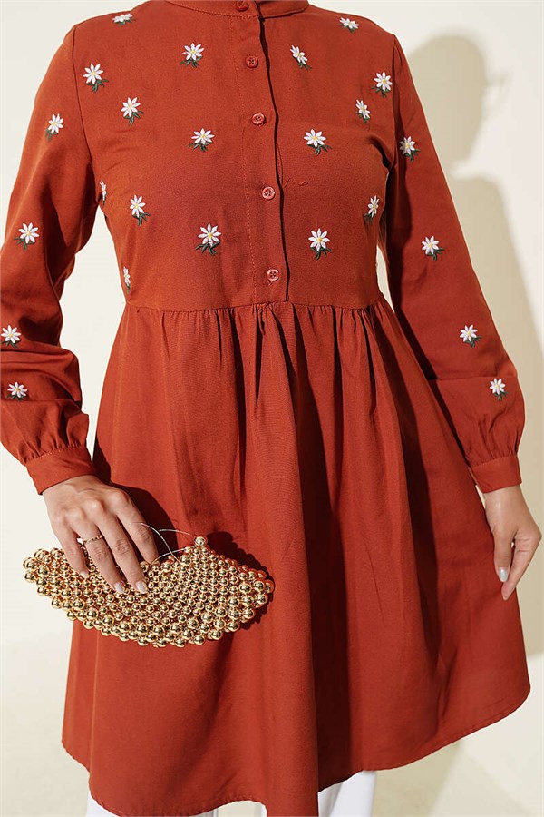 Daisy Embroidered Tunic in Terracotta