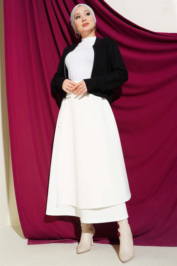 Detailed Tie-Up Scuba Skirt, Ecru