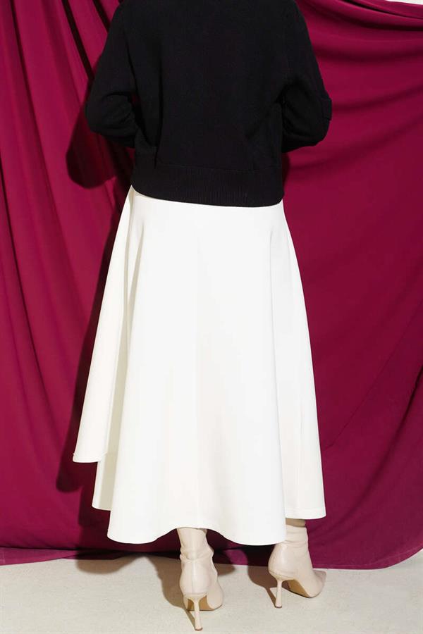 Detailed Tie-Up Scuba Skirt, Ecru