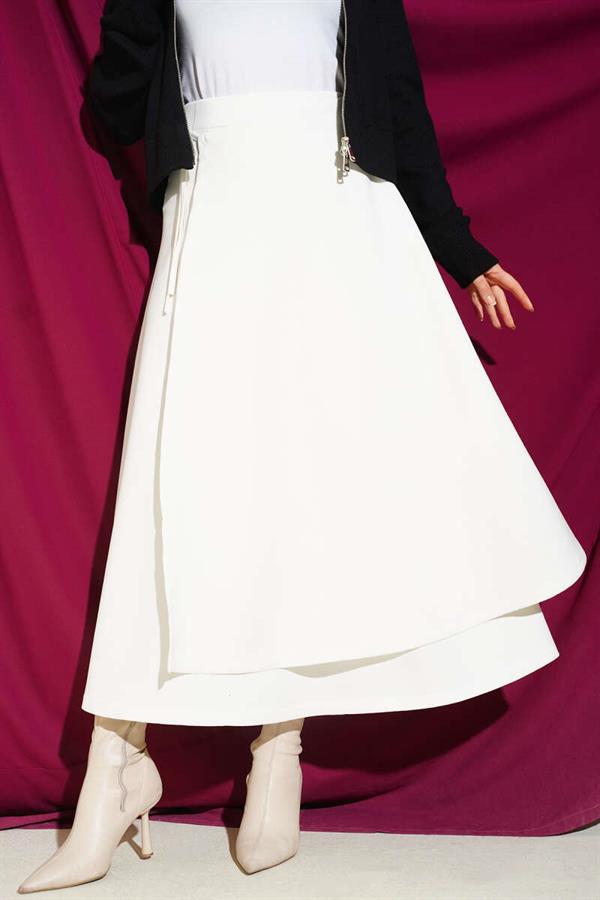 Detailed Tie-Up Scuba Skirt, Ecru