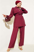 Piece Detail Waist Tunnel 2 Piece Set Claret Red