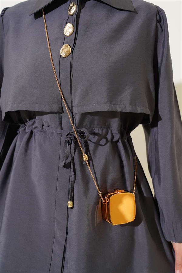 Piece Detailed Waist Tunnel 2 Piece Set Smoke