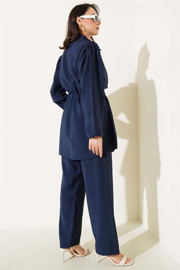 Piece Detailed Waist Tunnel 2 Piece Set Navy Blue