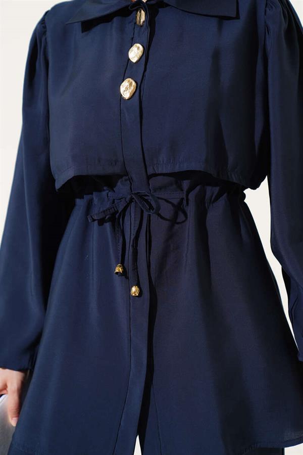 Piece Detailed Waist Tunnel 2 Piece Set Navy Blue