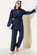 Piece Detailed Waist Tunnel 2 Piece Set Navy Blue