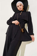 Piece Detailed Waist Tunnel 2 Piece Set Black